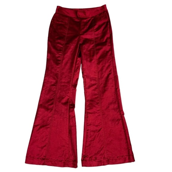 Free People Walk With You Velvet High Rise Trousers in Cherry Juice Size 14 - Picture 5 of 14